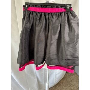 Betsey Johnson Black Hot Pink Mini Skirt Ruffle Trim Pockets Size 0